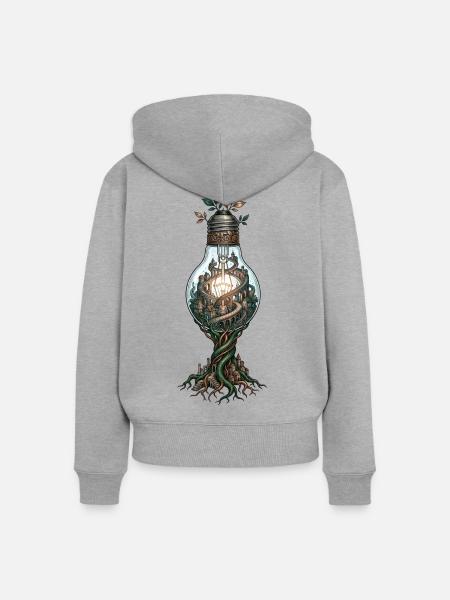 Glühbirne Stadt Baum – Fantasie Kunstwerk - Frauen Premium Bio Zip Hoodie - Grau meliert
