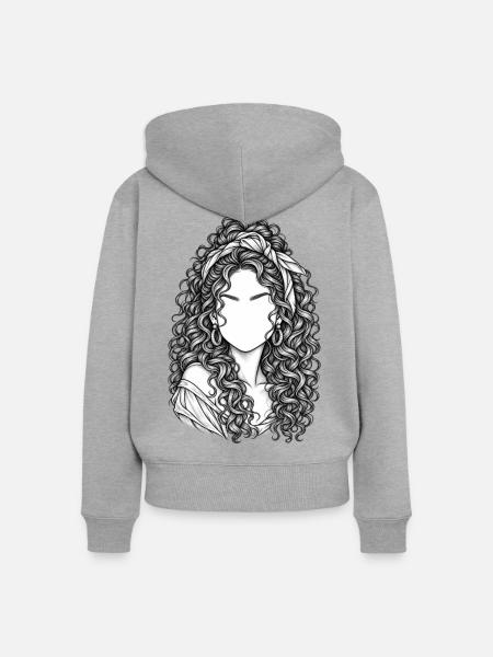 Lockige Portraitsilhouette Stirnband - Frauen Premium Bio Zip Hoodie - Grau meliert