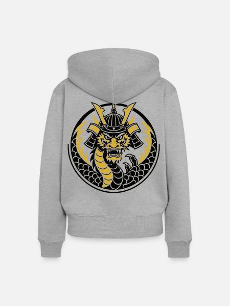 Goldenes Samurai-Drachenemblem - Frauen Premium Bio Zip Hoodie - Grau meliert