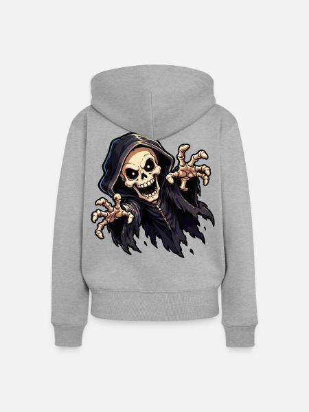skull-ghost - Frauen Premium Bio Zip Hoodie - Grau meliert