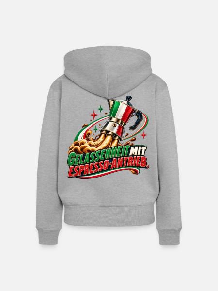 Gelassenheit mit Espresso-Antrieb - Frauen Premium Bio Zip Hoodie - Grau meliert