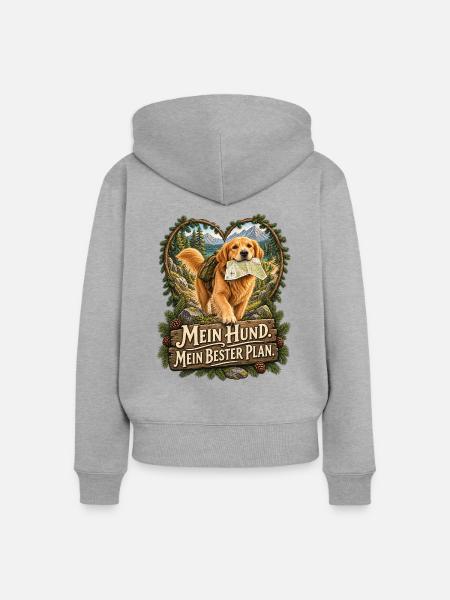 Mein Hund. Mein bester Plan. - Frauen Premium Bio Zip Hoodie - Grau meliert