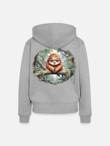 Faultier im Dschungelwald - Frauen Premium Bio Zip Hoodie - Grau meliert