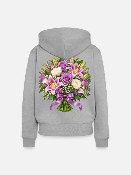 Pastellrosenlilienstrauß mit Lavendel - Frauen Premium Bio Zip Hoodie - Grau meliert