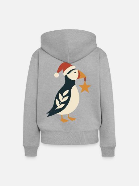 Weihnachtspuffin mit Weihnachtsstern - Frauen Premium Bio Zip Hoodie - Grau meliert