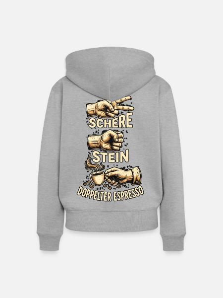 Schere Stein Doppelter Espresso - Frauen Premium Bio Zip Hoodie - Grau meliert