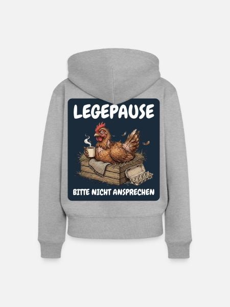 Legepause – Bitte nicht ansprechen Huhn - Frauen Premium Bio Zip Hoodie - Grau meliert