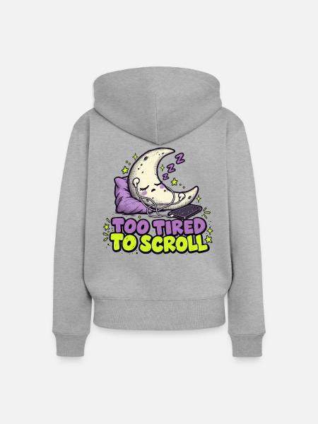 Mond müde zum Scrollen - Frauen Premium Bio Zip Hoodie - Grau meliert