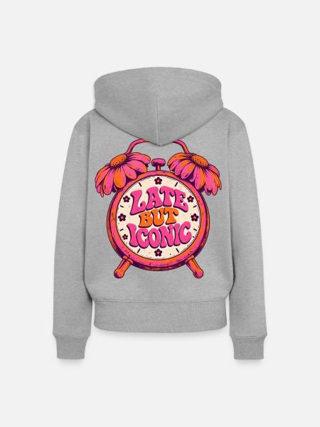 Spät Aber Ikonisch Uhr - Frauen Premium Bio Zip Hoodie - Grau meliert