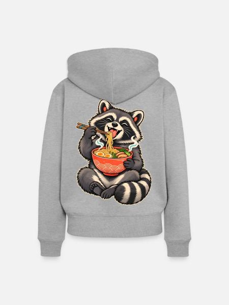 Süßer Waschbär mit Ramen und Essstäbchen - Frauen Premium Bio Zip Hoodie - Grau meliert