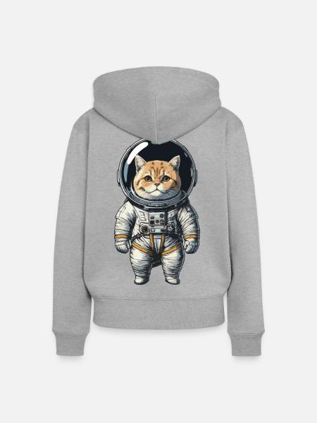 Katze im Raumanzug – mit Weltraumhelm - Frauen Premium Bio Zip Hoodie - Grau meliert