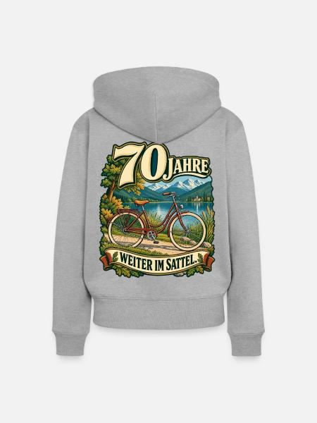 70 Jahre Weiter im Sattel - Frauen Premium Bio Zip Hoodie - Grau meliert
