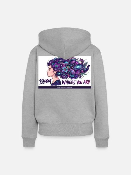 Kosmische Blüten im Haar - Frauen Premium Bio Zip Hoodie - Grau meliert