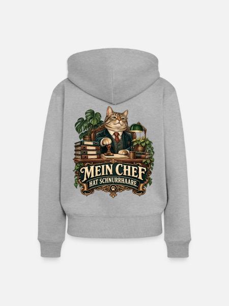 Mein Chef hat Schnurrhaare - Frauen Premium Bio Zip Hoodie - Grau meliert