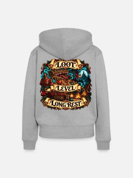 Loot Level Long Rest - Frauen Premium Bio Zip Hoodie - Grau meliert