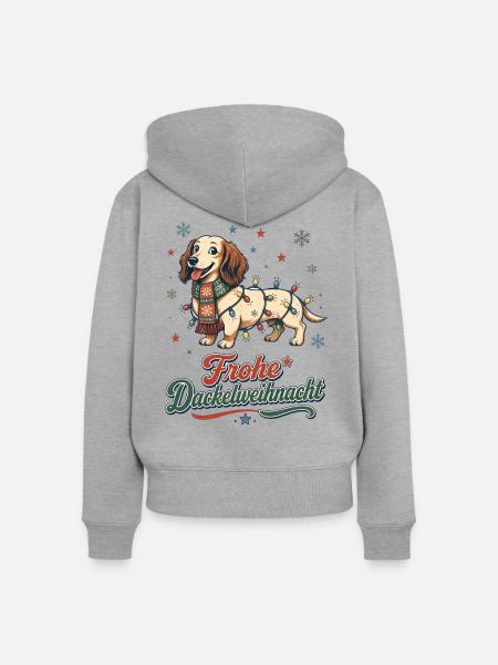 Frohe Dackelweihnacht – Retro Dackel - Frauen Premium Bio Zip Hoodie - Grau meliert