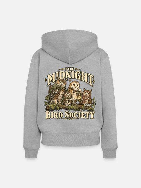 Mitternachts Eulen Gesellschaft - Frauen Premium Bio Zip Hoodie - Grau meliert