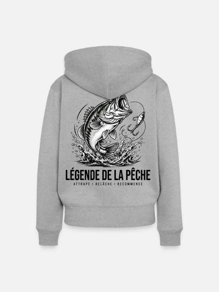 Fischen, Fisch, Poisson, Pêcheur - Frauen Premium Bio Zip Hoodie - Grau meliert
