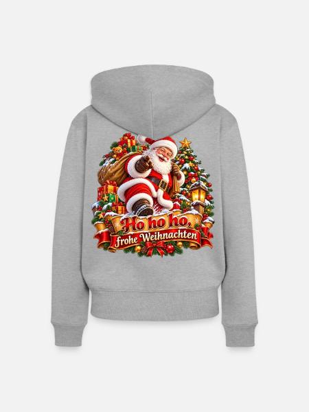 Santa Geschenke Weihnachtsfreude - Frauen Premium Bio Zip Hoodie - Grau meliert