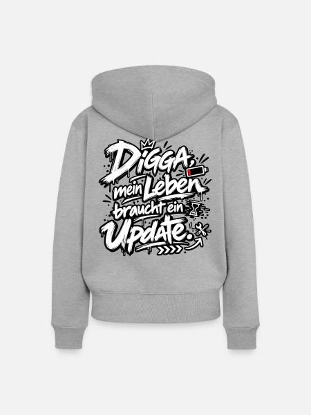 Digga Update: Mein Leben Upgrade - Frauen Premium Bio Zip Hoodie - Grau meliert