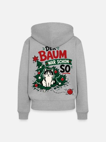 Lustige Katze im Weihnachtsbaum - Frauen Premium Bio Zip Hoodie - Grau meliert