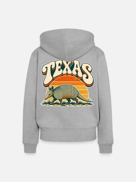 Texas Armadillo Retro Sonnenuntergang - Frauen Premium Bio Zip Hoodie - Grau meliert