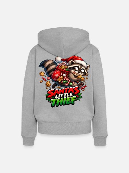 Santas kleiner Dieb - Frauen Premium Bio Zip Hoodie - Grau meliert
