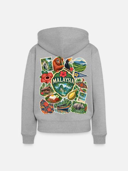 Malaysia Reisesticker - Frauen Premium Bio Zip Hoodie - Grau meliert