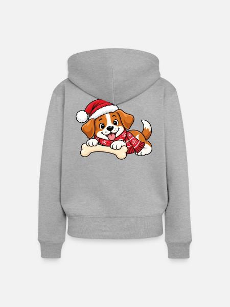Süßer Weihnachtshund - Frauen Premium Bio Zip Hoodie - Grau meliert