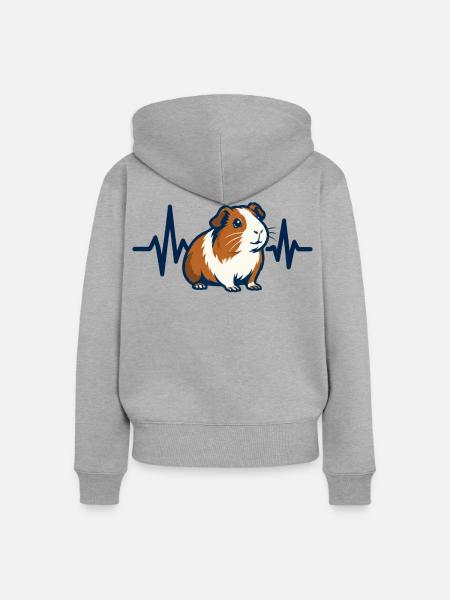Herzschlag Meerschweinchen Shirt Geschenk - Frauen Premium Bio Zip Hoodie - Grau meliert