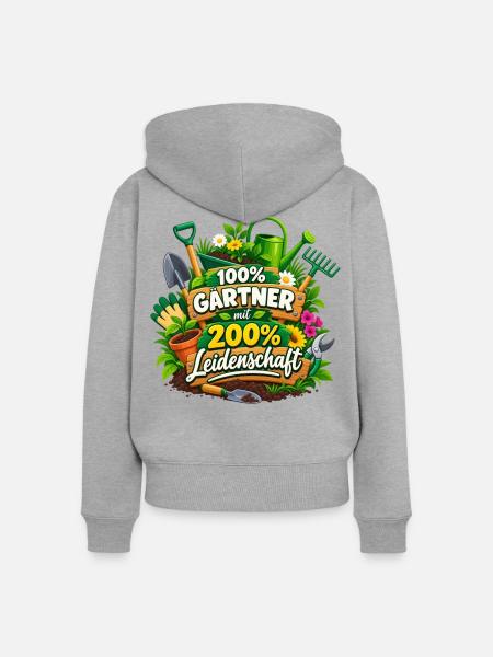 Gärtner mit 200% Leidenschaft - Frauen Premium Bio Zip Hoodie - Grau meliert