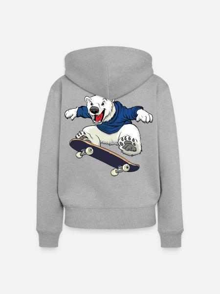 Eisbär Skater - Frauen Premium Bio Zip Hoodie - Grau meliert