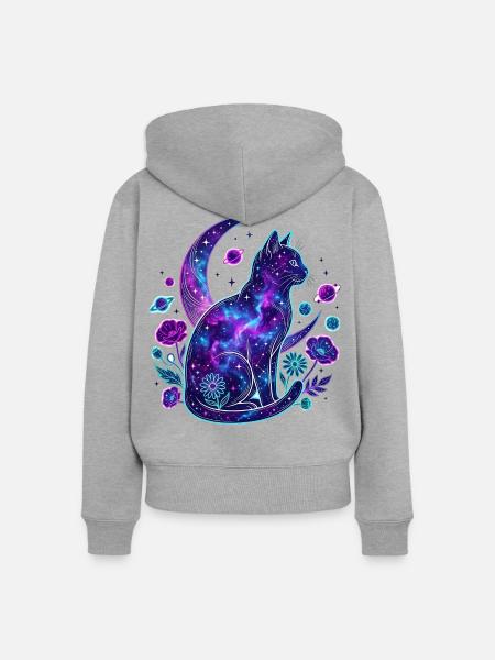 Galaktische Katze im Kosmos - Frauen Premium Bio Zip Hoodie - Grau meliert