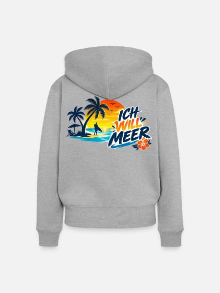 Tropischer_Sonnenuntergang_mit_ICH_WILL_MEER - Frauen Premium Bio Zip Hoodie - Grau meliert