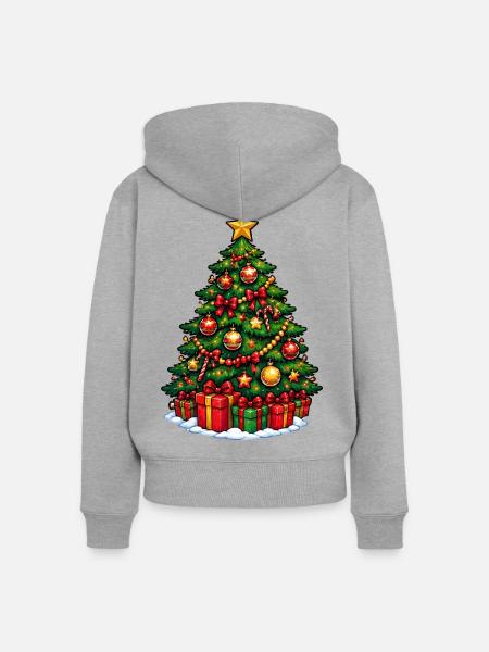 Weihnachtsbaum mit Ornamentenglanz - Frauen Premium Bio Zip Hoodie - Grau meliert