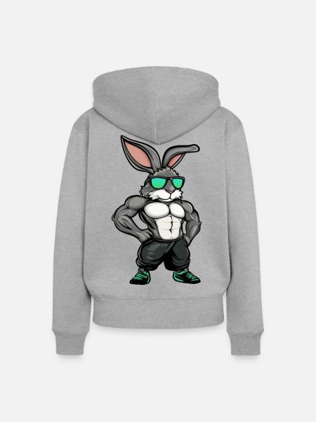 Fitness Hasen - Frauen Premium Bio Zip Hoodie - Grau meliert