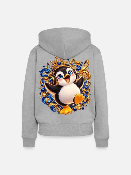 Königlicher Pinguin mit Musikglanz - Frauen Premium Bio Zip Hoodie - Grau meliert