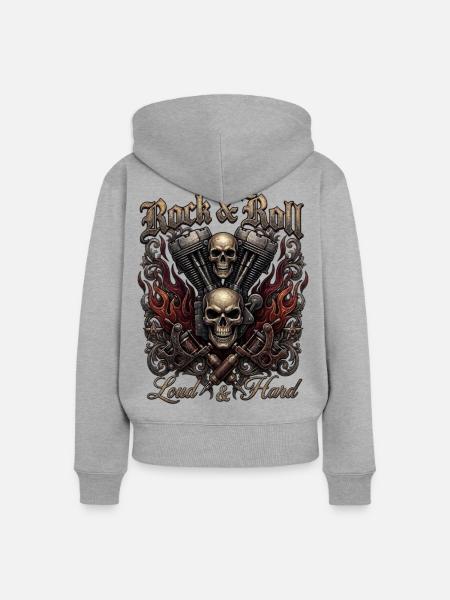 Rock & Roll Skull Flames - Frauen Premium Bio Zip Hoodie - Grau meliert
