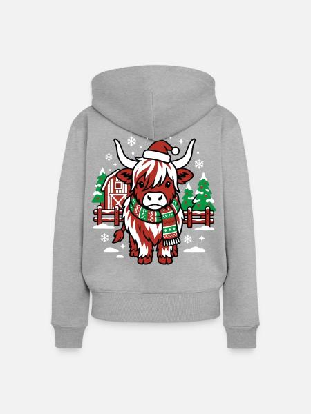 Rote Weihnachtsmannkuh auf Winter Farm - Frauen Premium Bio Zip Hoodie - Grau meliert
