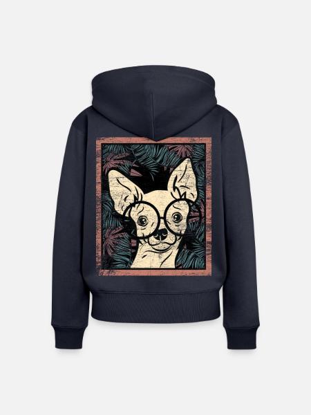 Munterer Chihuahua Spaziergang - Frauen Premium Bio Zip Hoodie - Navy