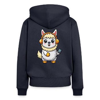 Alpaka Lustige Zeichentrickfigur Kopfhörer Musik - Frauen Premium Bio Zip Hoodie - Navy - Hinten