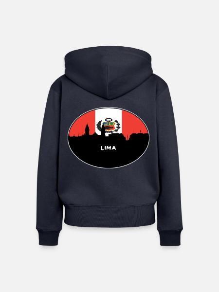 Lima-Peru-Flaggen-Skyline-Schattenbild-Reise - Frauen Premium Bio Zip Hoodie - Navy