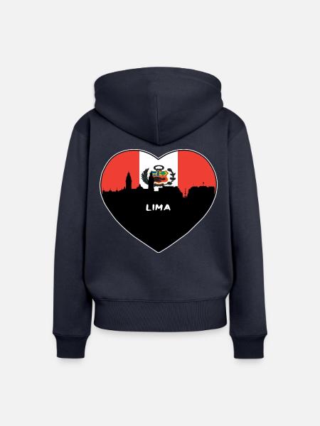 Lima Peru Flagge Skyline Reise Souvenir - Frauen Premium Bio Zip Hoodie - Navy