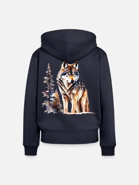 Wolf - Frauen Premium Bio Zip Hoodie - Navy