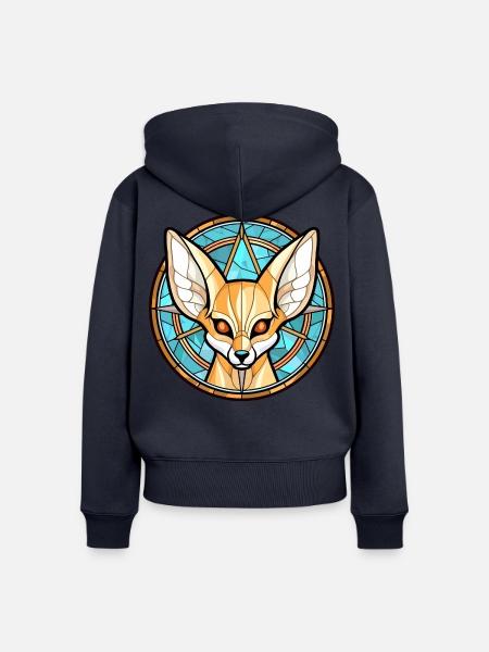 Fennec Fox bunte Aquarell-Tierillustration - Frauen Premium Bio Zip Hoodie - Navy