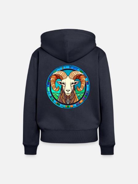 Widder-Buntglas-Cartoon-Kawaii-Tier - Frauen Premium Bio Zip Hoodie - Navy