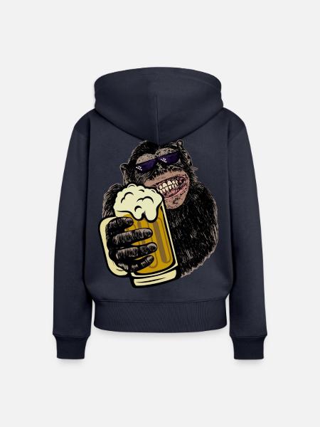 Affe mit Bier Biertrinkershirt Geschenk - Frauen Premium Bio Zip Hoodie - Navy