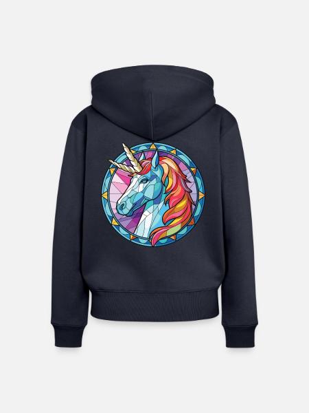 Einhorn-Bunte Aquarell-Tierillustration - Frauen Premium Bio Zip Hoodie - Navy