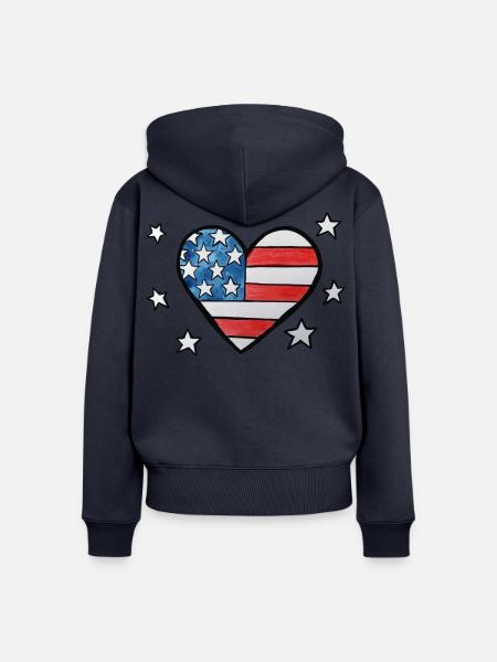Patriotisches Sternen-und-Streifen-Herz - Frauen Premium Bio Zip Hoodie - Navy