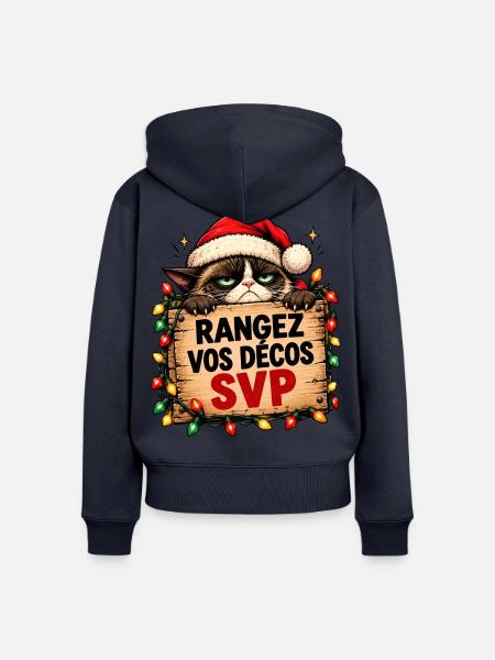 Katze Weihnachten hält Schild Bitte - Frauen Premium Bio Zip Hoodie - Navy